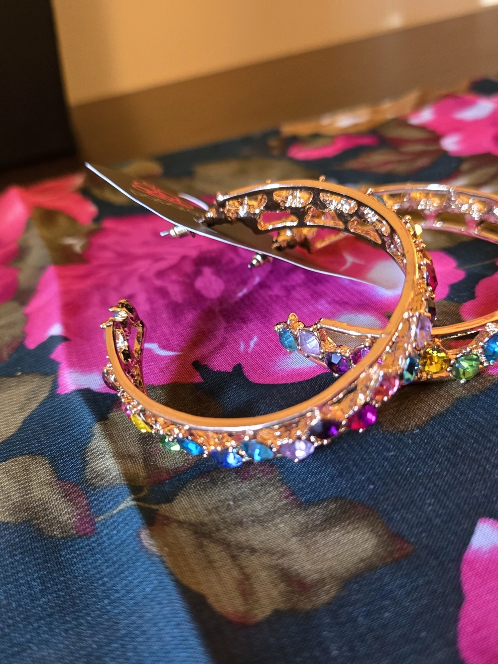 Paparazzi Multicolor Crystal Hoop Earrings - Gold - Picture 5 of 5